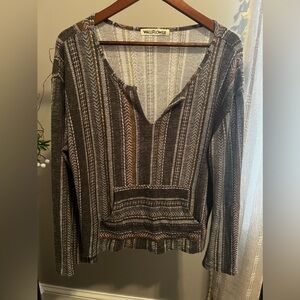 Wallflower (XL) - Gray Striped Kangaroo Pouch Sweater